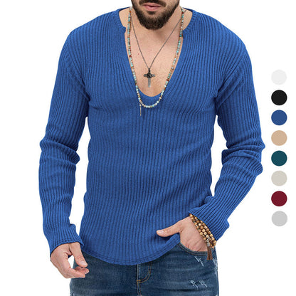Herren Pullover Lässig Ripp Optik V-Ausschnitt Modern