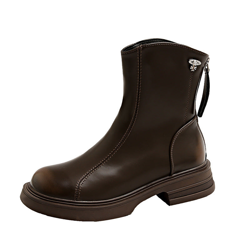 Damen Stiefeletten Elegant Bequem Kunstleder Reißverschluss Schwarz
