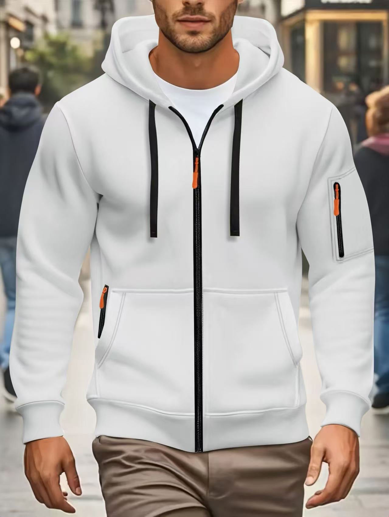 Herren Sportjacke Kapuzenjacke Reißverschlusstaschen Funktional