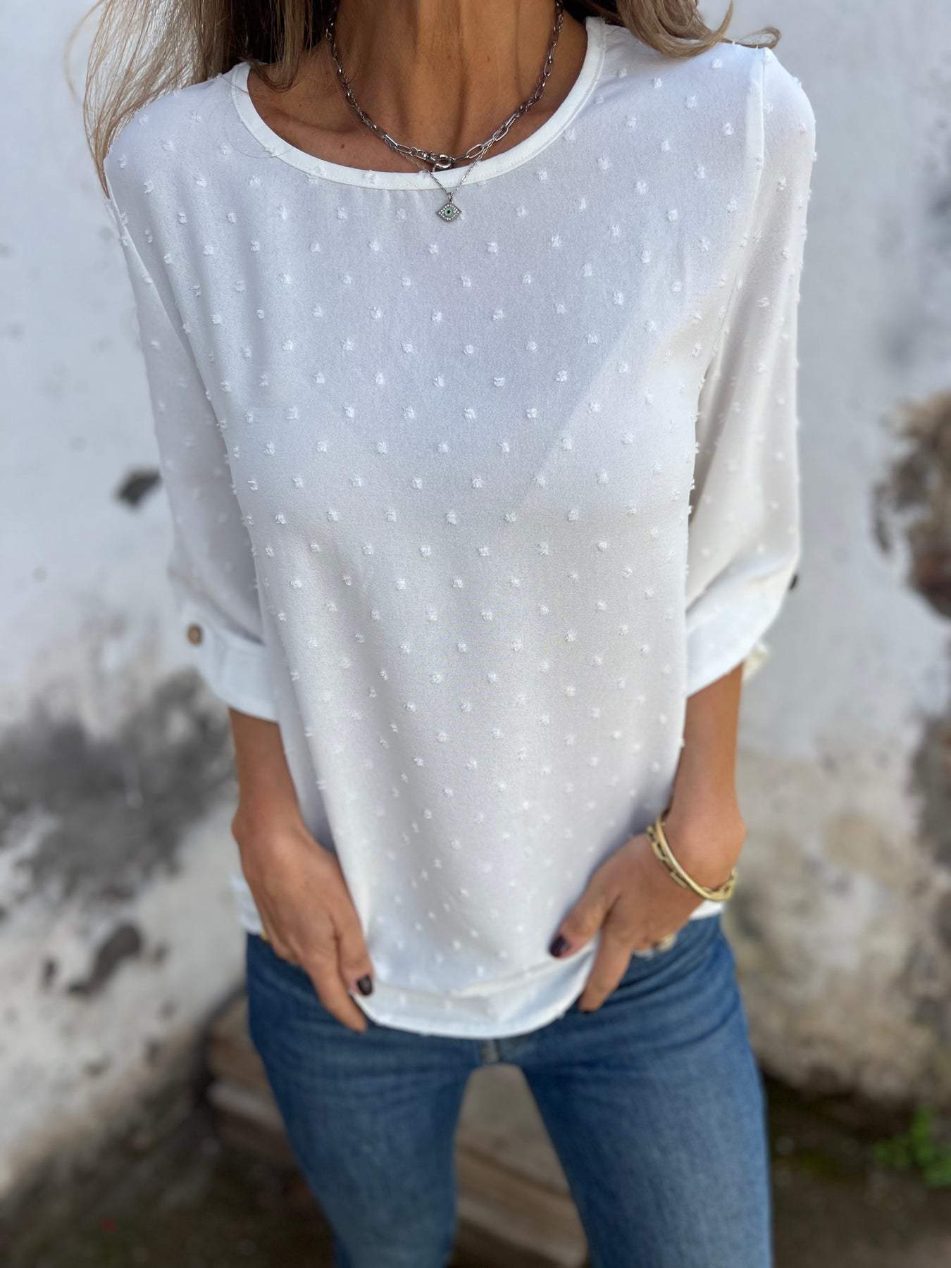 Damen Bluse Lässig mit Punkten Dekorativ Damenoberteil
