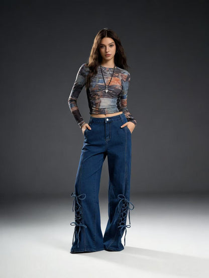 Weite Damenjeans mit Schnürung Elegant