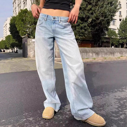 Damen Highwaist Jeans Weite Bein Verstellbar