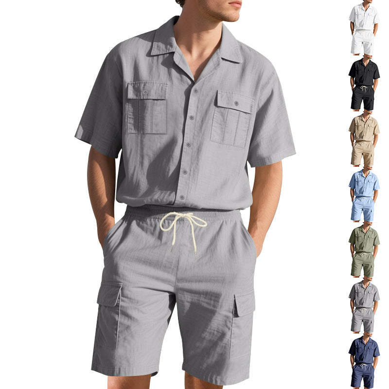 Herren Sommerhemd Kurzarm mit Cargo-Shorts Set