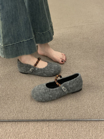 Damen Ballerinas Filz modisch mit Riemchen