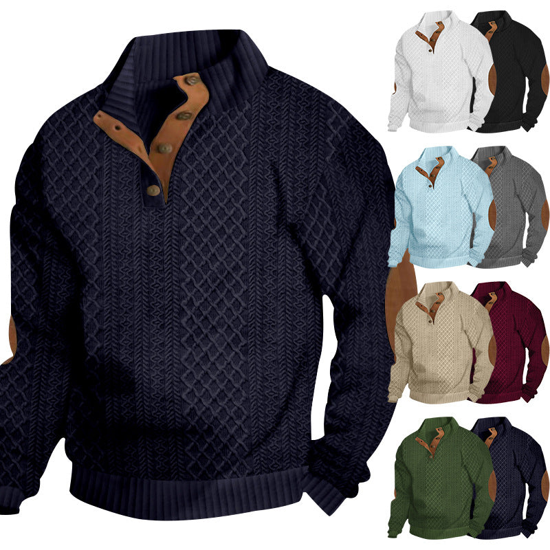 Herren Pullover Stehkragen Modern Leder Details