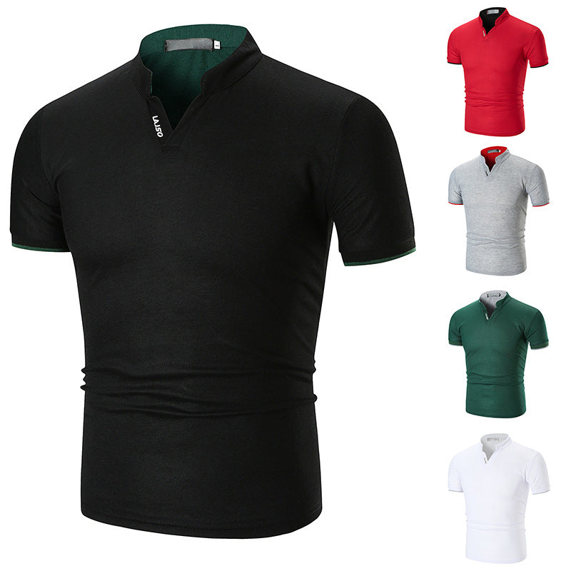 Herren Kurzarmhemd Modern Slim Fit Kontrast Kragen