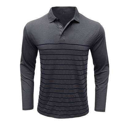 Herren Polo Langarm Streifen Design Modern