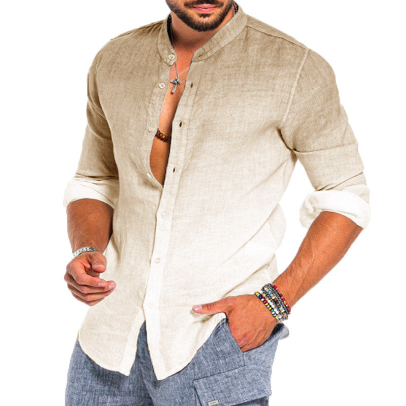 Herren Leinenhemd Modern Stehkragen Farbverlauf Sommer