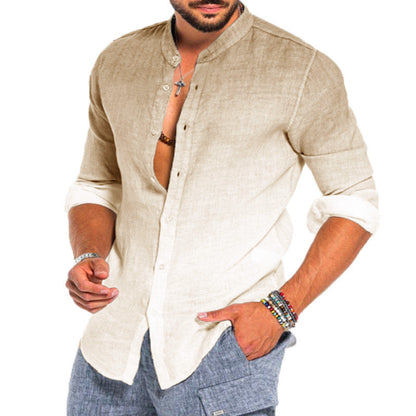 Herren Leinenhemd Modern Stehkragen Farbverlauf Sommer