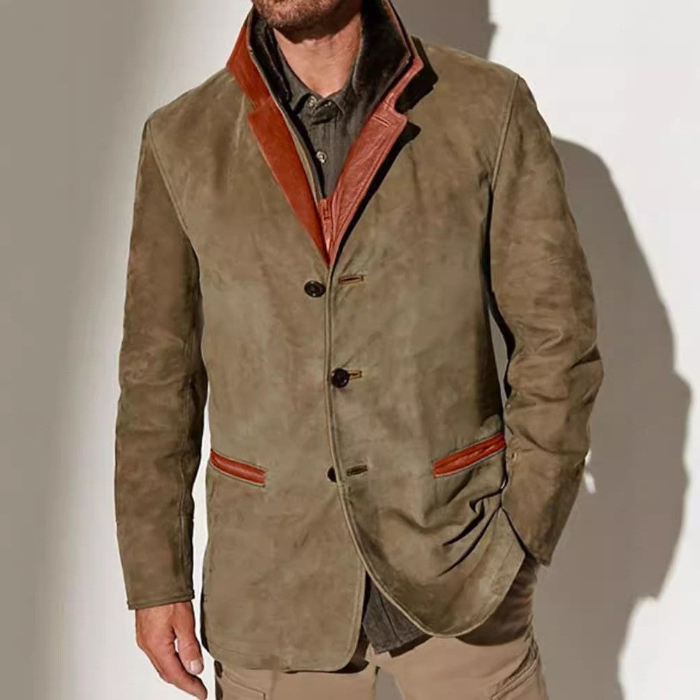 Herren Lederjacke Elegant Wildleder Mit Kontrastdetails