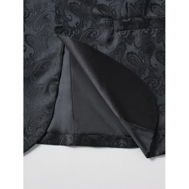Herren Smoking Blazer Satin schwarz mit Muster Elegant