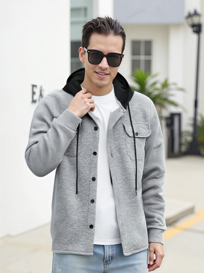 Herren Hybrid-Jacke Modern mit Abnehmbarer Kapuze und Taschen