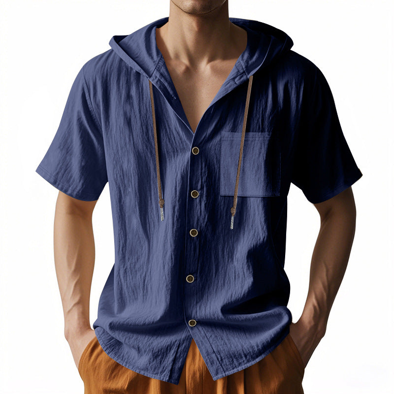 Herren Hoodie Kurzarm mit Brusttasche Sportlich Casual