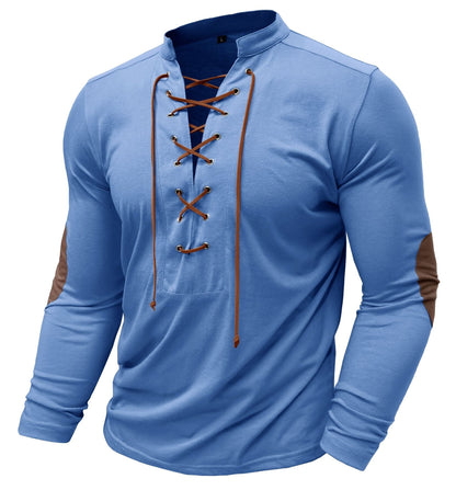 Herren Langarmshirt Modern Schnürdesign Slim Fit