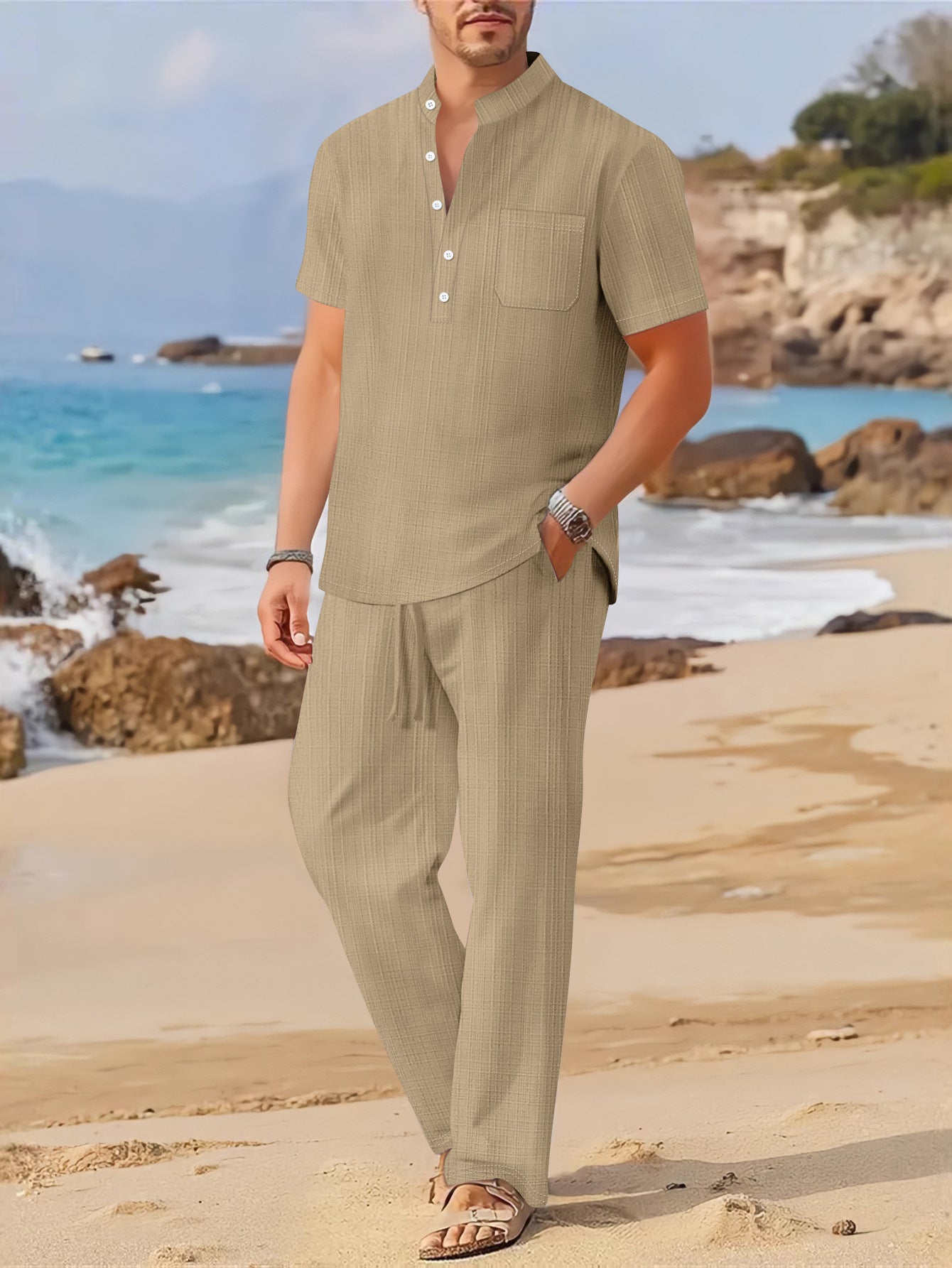 Männer Sommer Outfit Kurzarmhemd lockere Hose