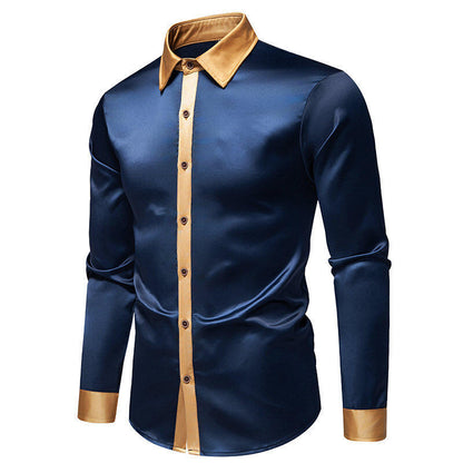 Herren Langarmhemd Modern Satiniert Kragen Eleganz