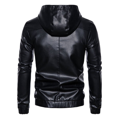 Herren Lederjacke mit Kapuze Sportlich Modern