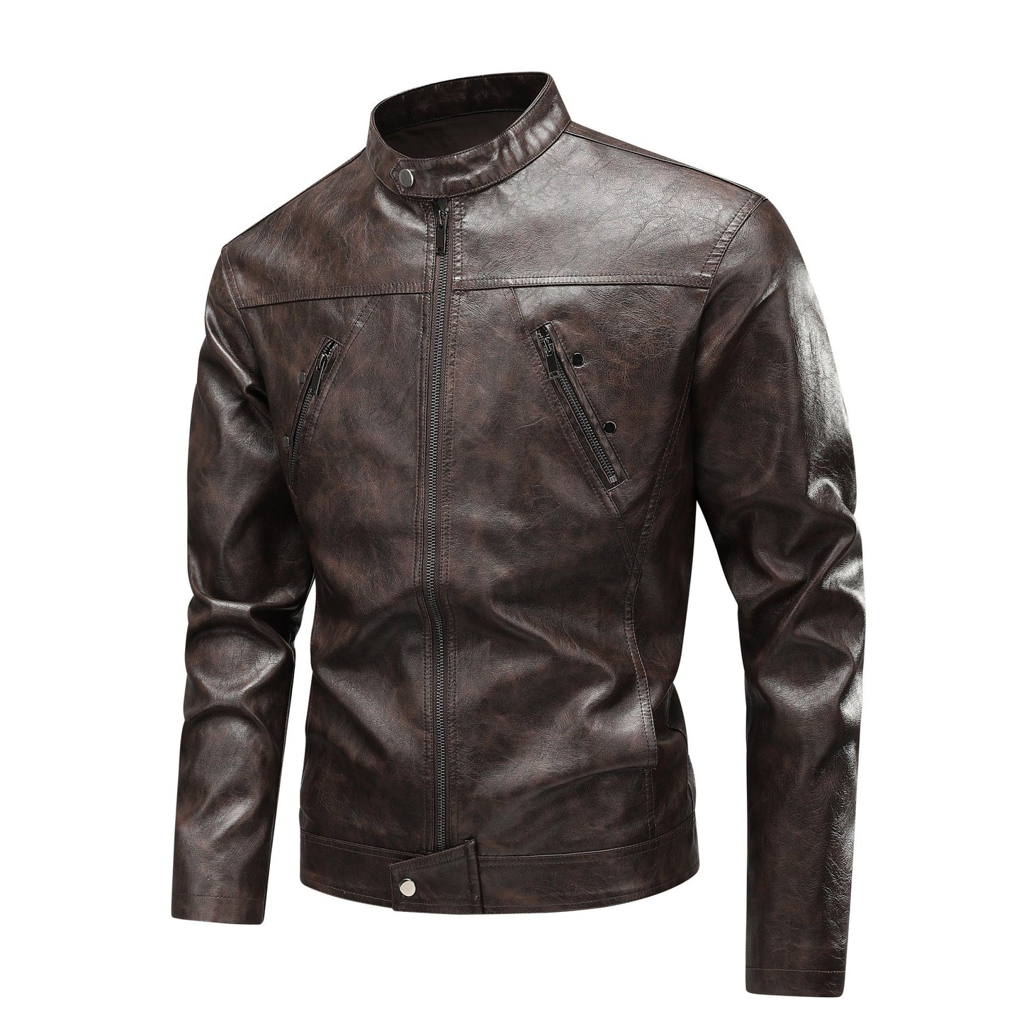 Lederjacke Herren Modern Reißverschluss Taschen Schwarz - BerlinGlamour