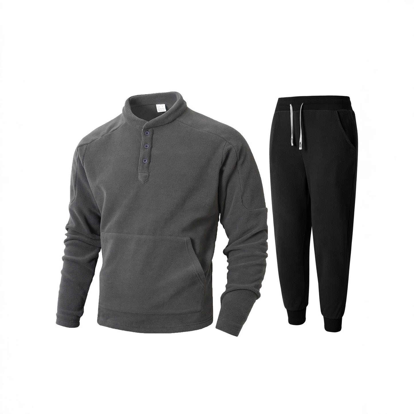Herren Fleece Trainingsanzug Set Warm mit Taschen und Knöpfen