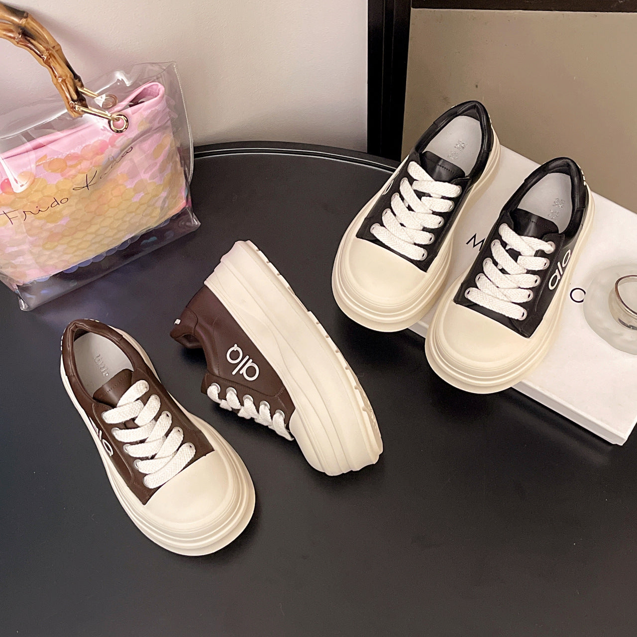 Damen Sneaker High Heel Plattform atmungsaktiv Komfort