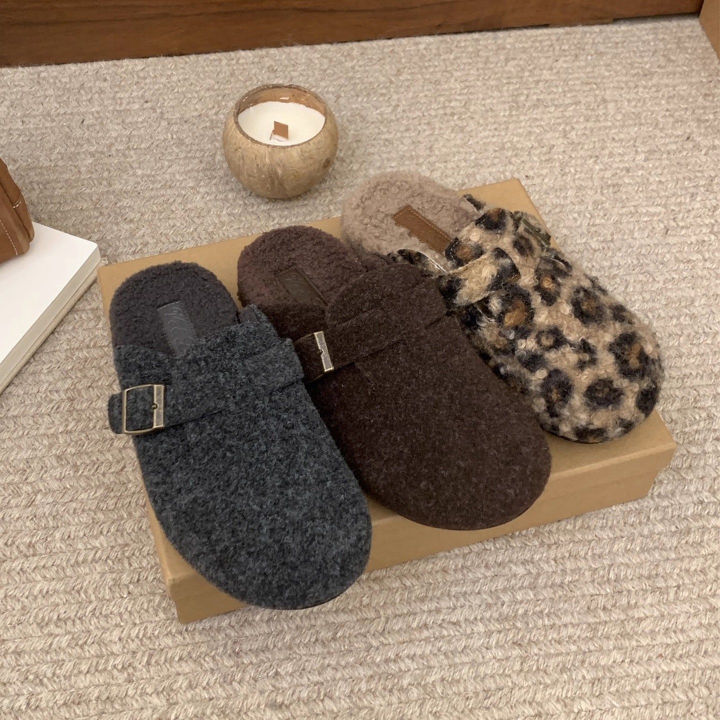 Damen Clogs Wollfilz Warm Schnalle Mode
