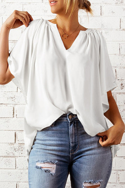 Damen Bluse Fließend mit Ballonärmeln Elastisch