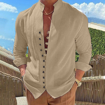 Herren Hemd Modern Stehkragen Knopfleiste Elegent