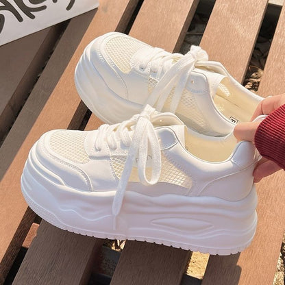 Damen Plateau Sneaker atmungsaktiv Netzmaterial Laufsohle Komfort