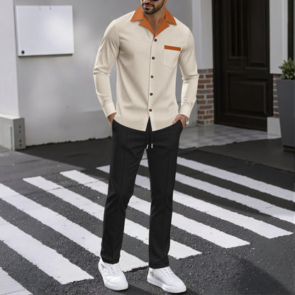 Herren Hemd Modern mit Kontrastkragen und Brusttasche Luxus Qualität