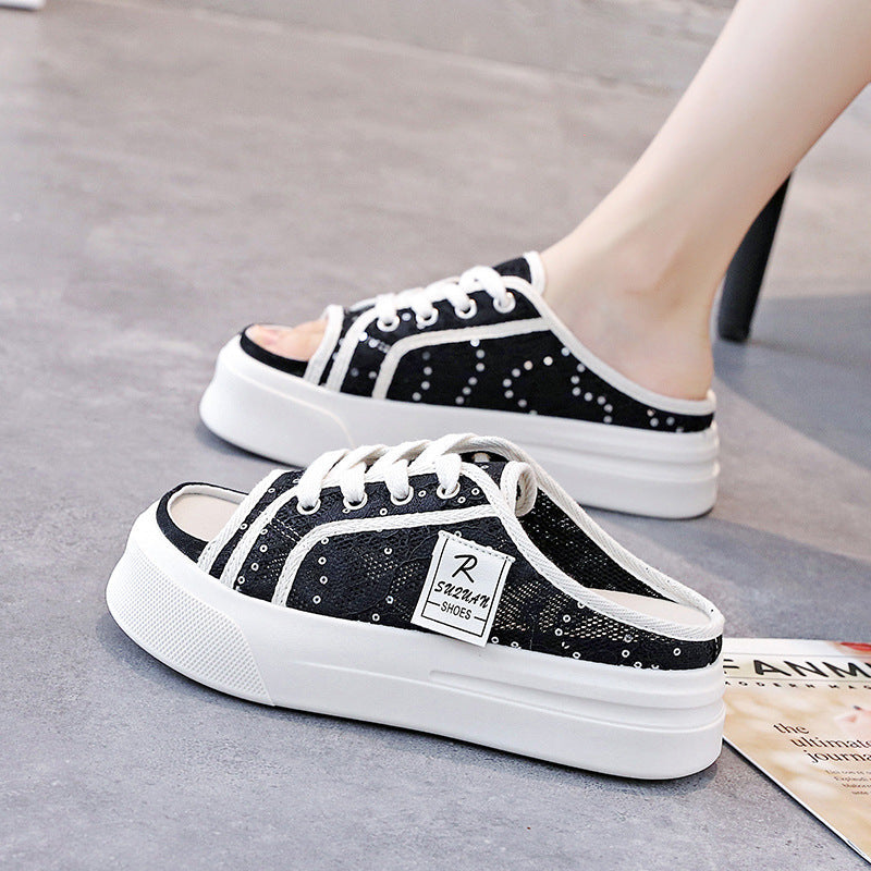 Damen Clogs mit Spitzendesign Komfortable Sneaker Schuhe