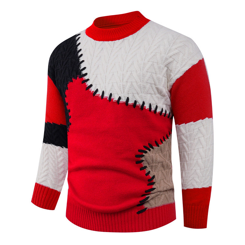 Herren Strickpullover Patchwork Design Modern Urban
