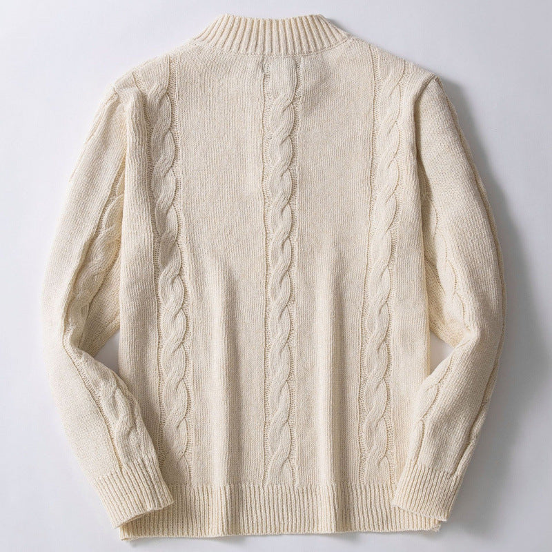 Herren Strickpullover Modern Zopfmuster Hochauschnitt
