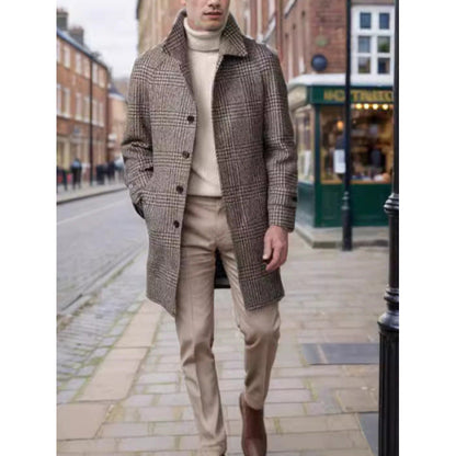 Eleganter Herren Karomantel mit Taillengürtel Modern