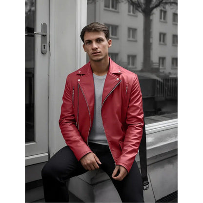 Lederjacke Herren Bikerjacke Steppnaht Schwarz