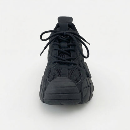 Damen Sneaker Plateau Schwarz Retro Stil Herbstschuhe
