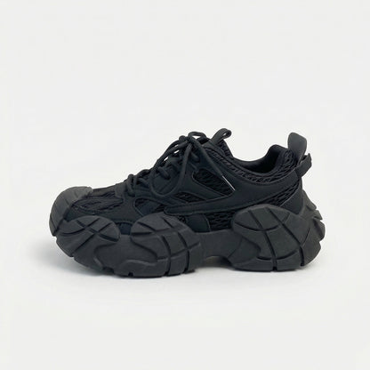 Damen Sneaker Plateau Schwarz Retro Stil Herbstschuhe
