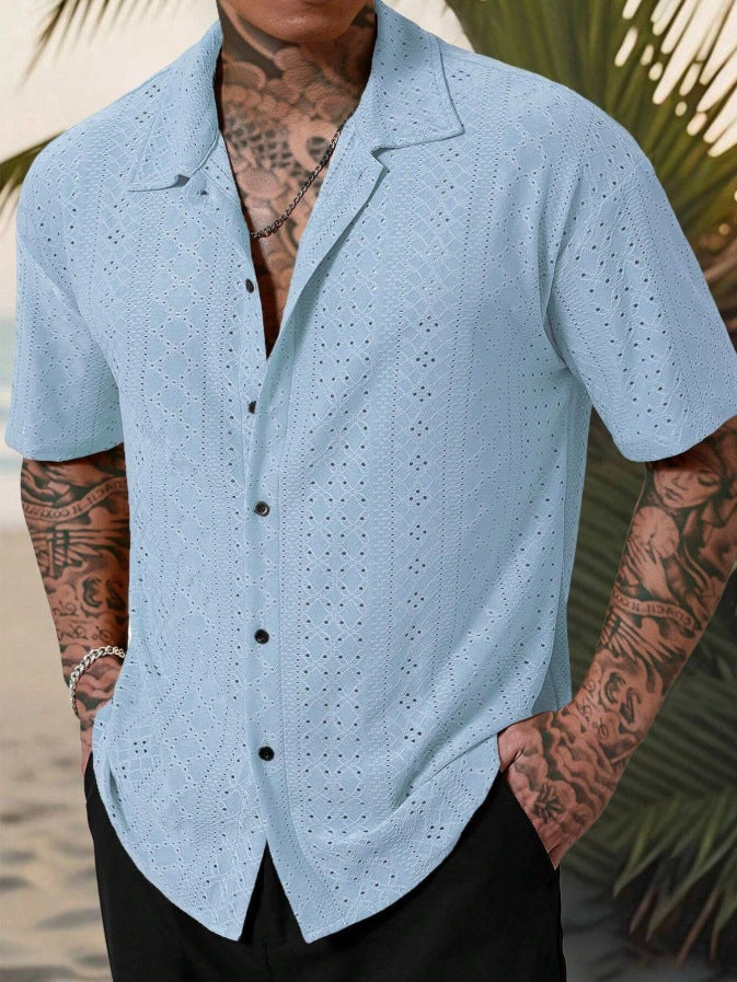 Herren Hemd Kurzarm Feine Stickerei Elegantes Design