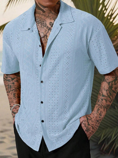 Herren Hemd Kurzarm Feine Stickerei Elegantes Design