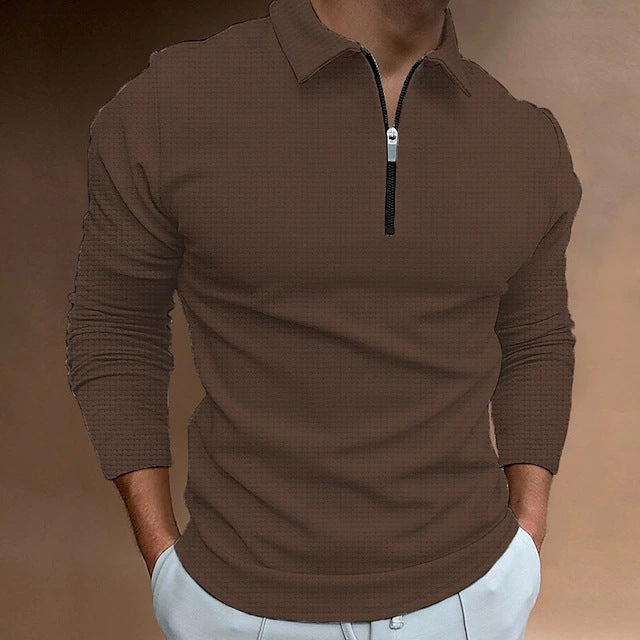 Herren Langarmshirt Modern Strukturiert Reißverschluss