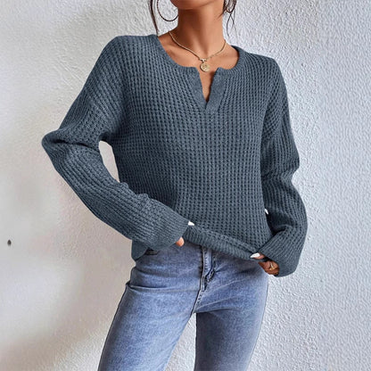 Damen Pullover Feinstrick V-Ausschnitt Langärmlig Elegantes Design - BerlinGlamour