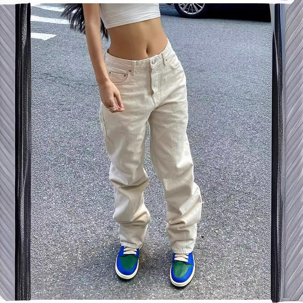 Damen High-Waist Jeans Weite Bein Moderner Schnitt