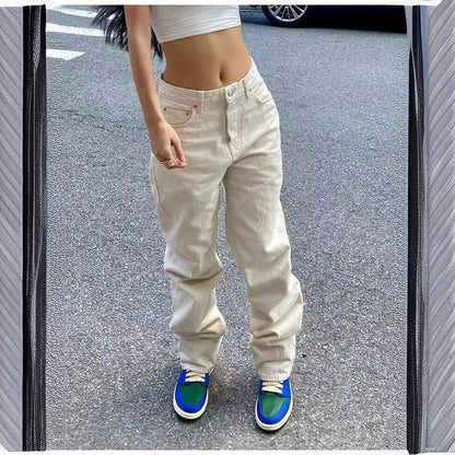 Damen High-Waist Jeans Weite Bein Moderner Schnitt