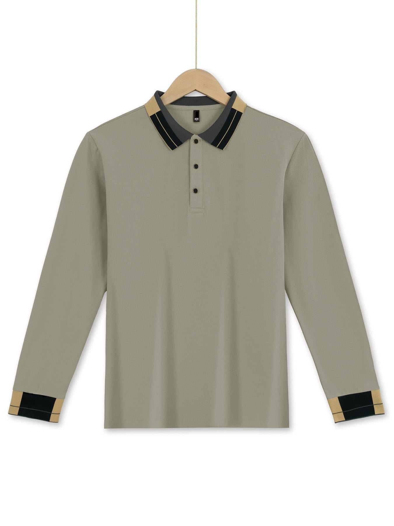 Herren Polohemd Langarm Modern mit Kontrastkragen