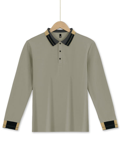 Herren Polohemd Langarm Modern mit Kontrastkragen