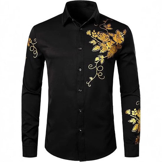 Herren Langarmhemd Blumenstickerei Elegant Modern - BerlinGlamour
