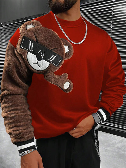 Herren Sweatshirt Plüsch Bär Applikation Modern