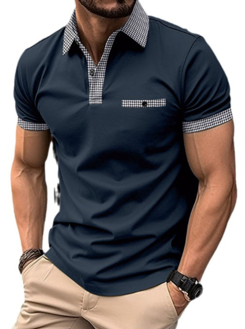 Herren Polohemd Modern Karo Kragen Berlin Stil