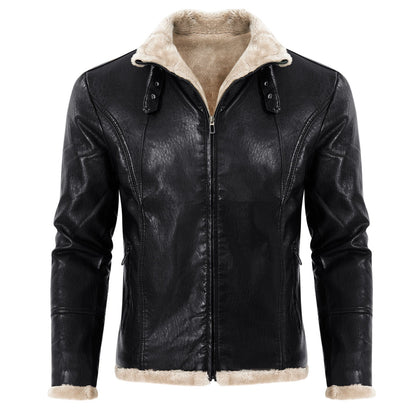 Herren Lederjacke Elegante Schwarz Warm gefüttert