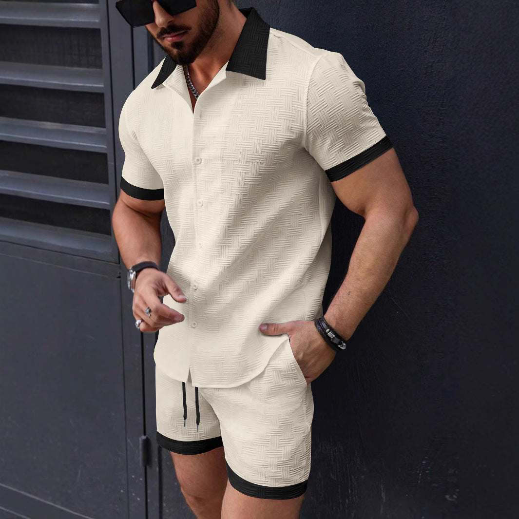 Herren Kurzarmhemd Modern mit Struktur Optik und passende Shorts
