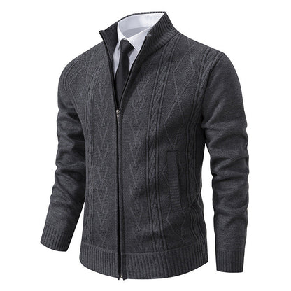 Herren Strickjacke Modern Zopfmuster Hochgeschlossener Kragen